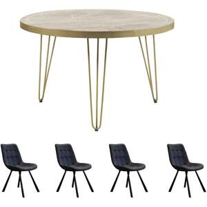 Dallas Light Mango Wood Round Dining Table Set With 4 Chairs