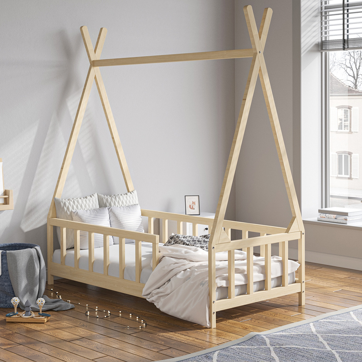 Solid Wood Kids Bed Frame - Log Color