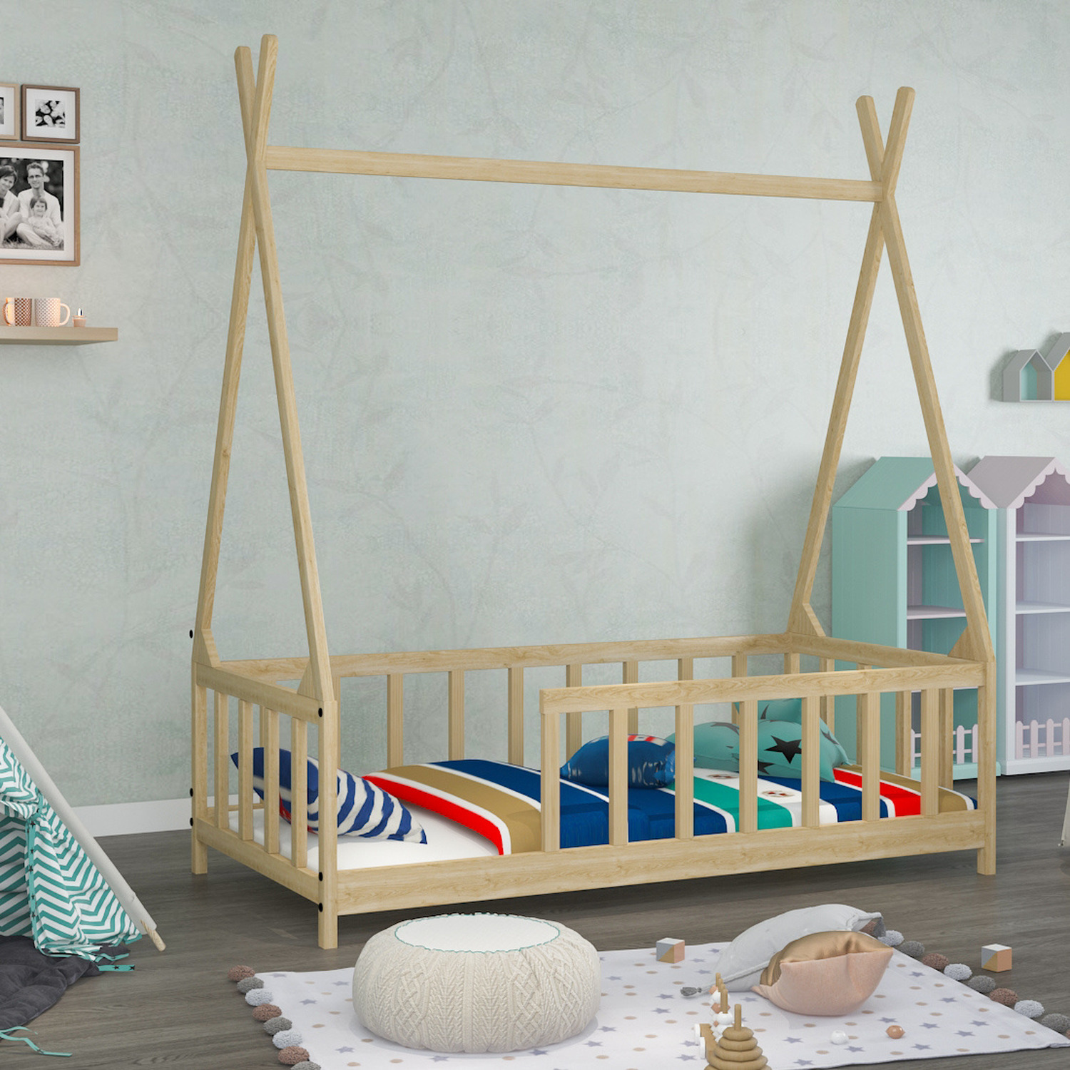 Solid Wood Kids Bed Frame - Log Color
