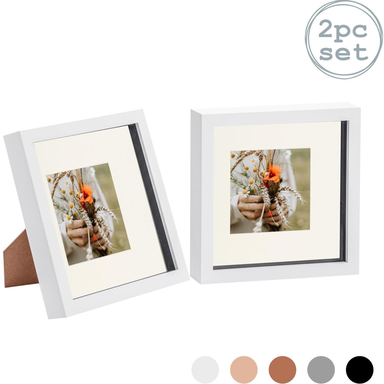 3D Box Photo Frame - 8x8" with 4x4" Mount - Pack of 2 - Noir