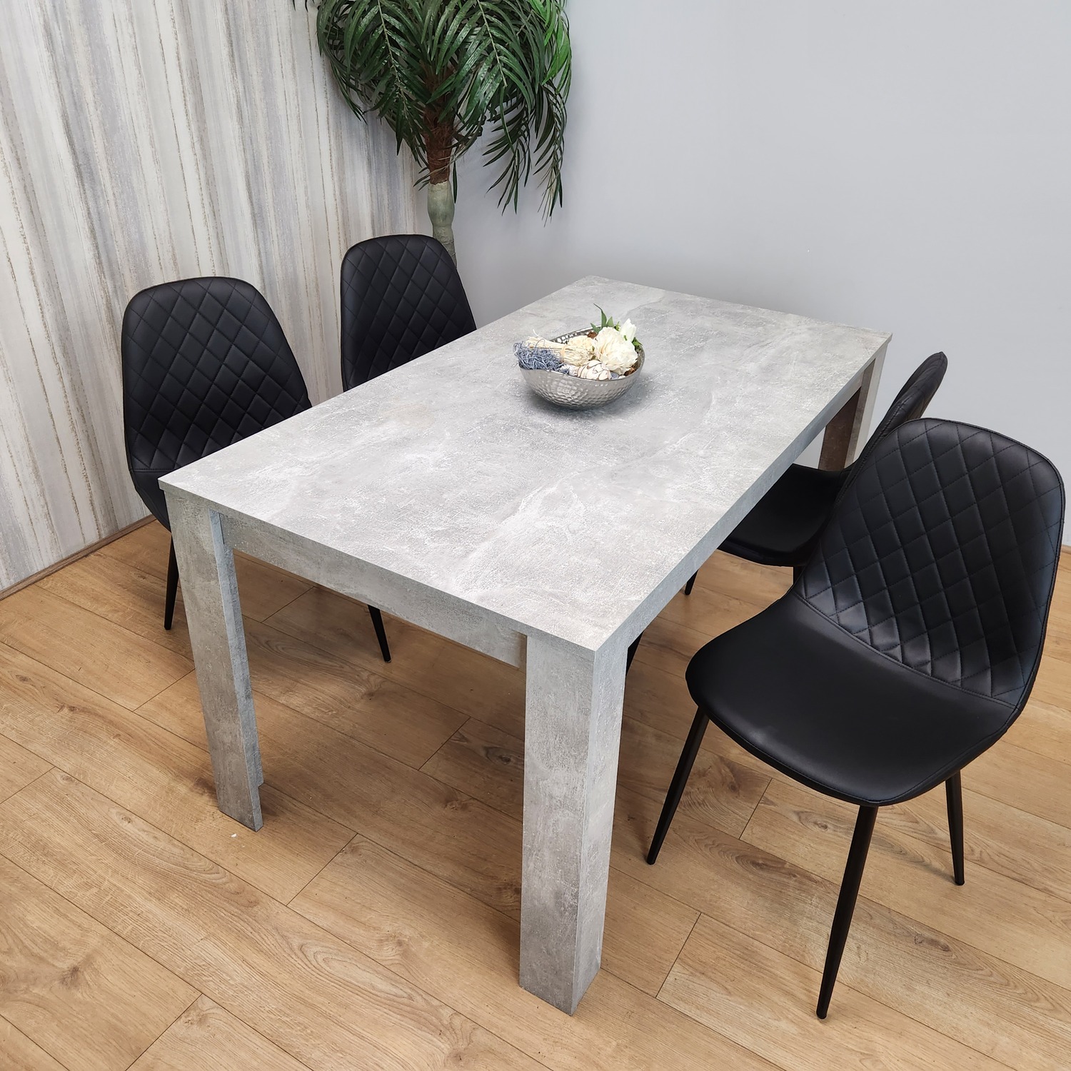 Dining Table And 4 Black Chairs Set - Grey Black