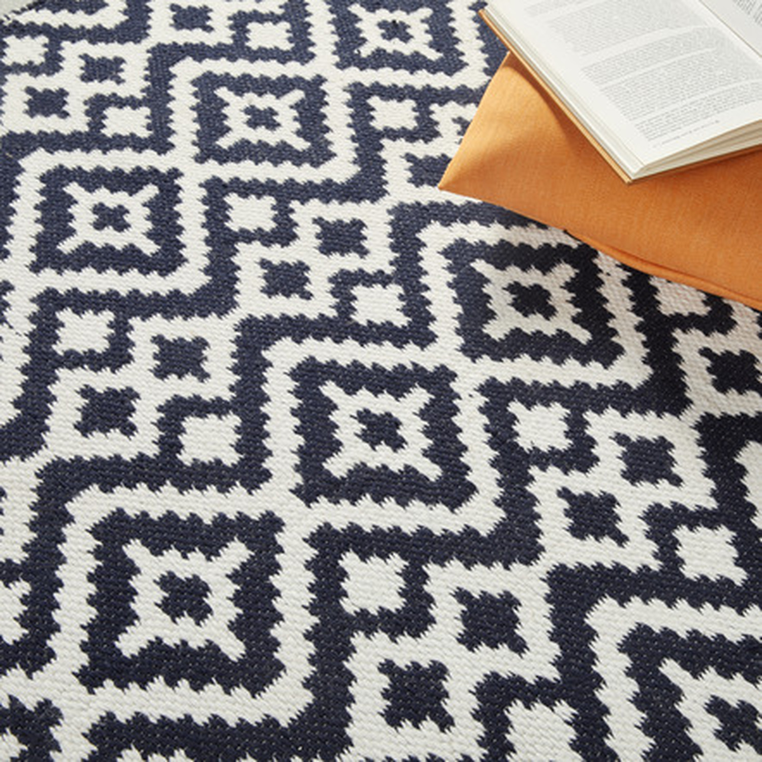 Navy and Red Aztec Washable Indoor Outdoor Rug