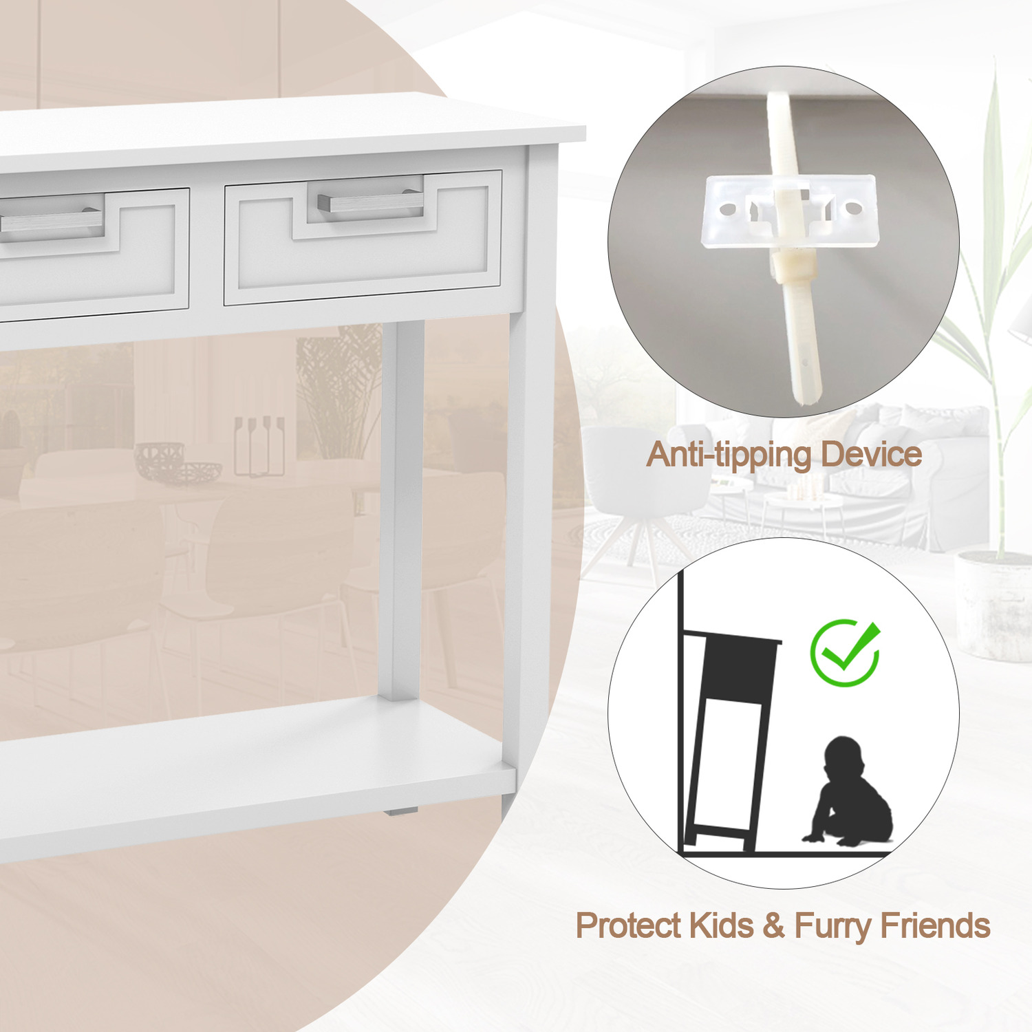 Narrow Console Table Accent Sofa Table - White