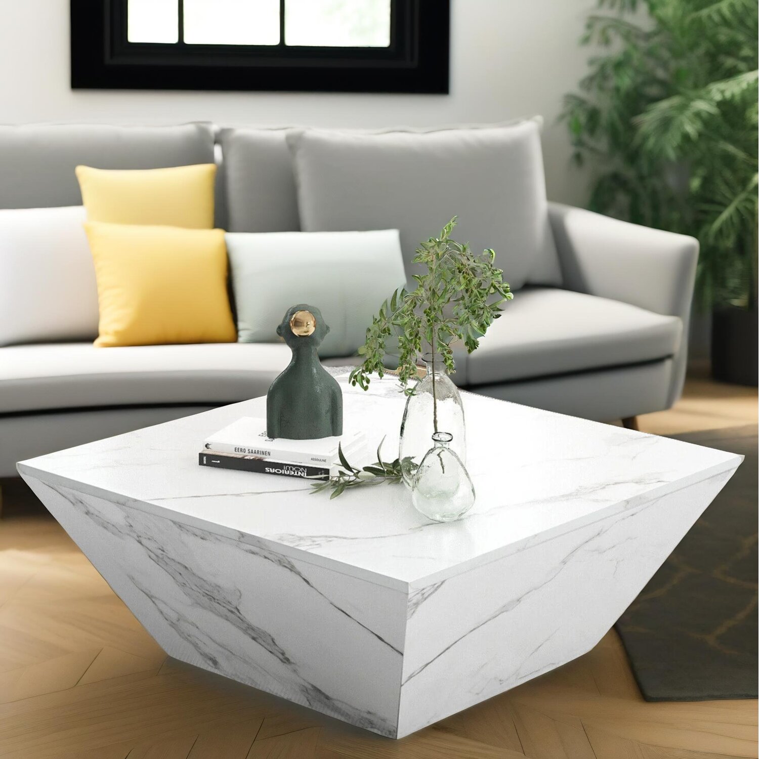 Marble Effect Coffee Table With Hidden Storage - White