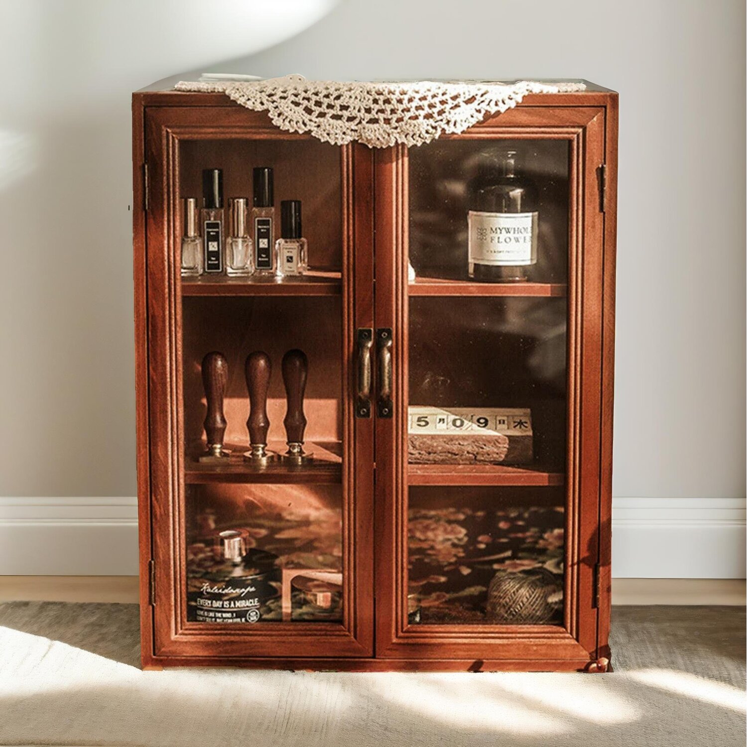 Wooden 3 Tier Small Cabinet Retro Display - Brown