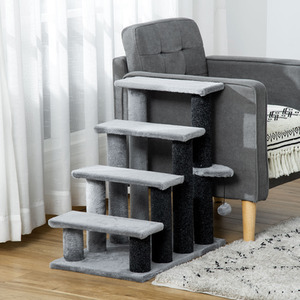 PawHut Pet Stairs with Scratching Posts, Platforms, Toy Ball