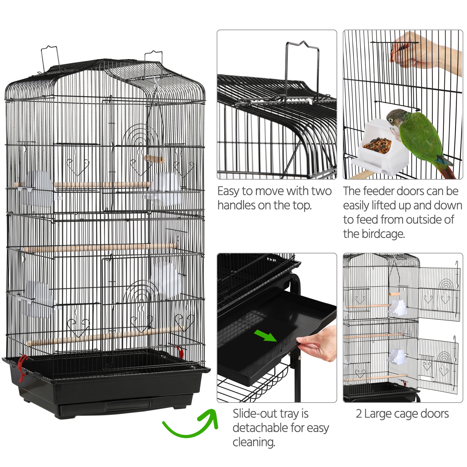 Rolling Parrot Cage with Double Doors - Parrot Bird Cages With Secure Doors