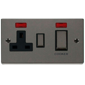 Black Nickel Cooker Control Ingot 45A With 13A Switched Plug Socket  2 Neons