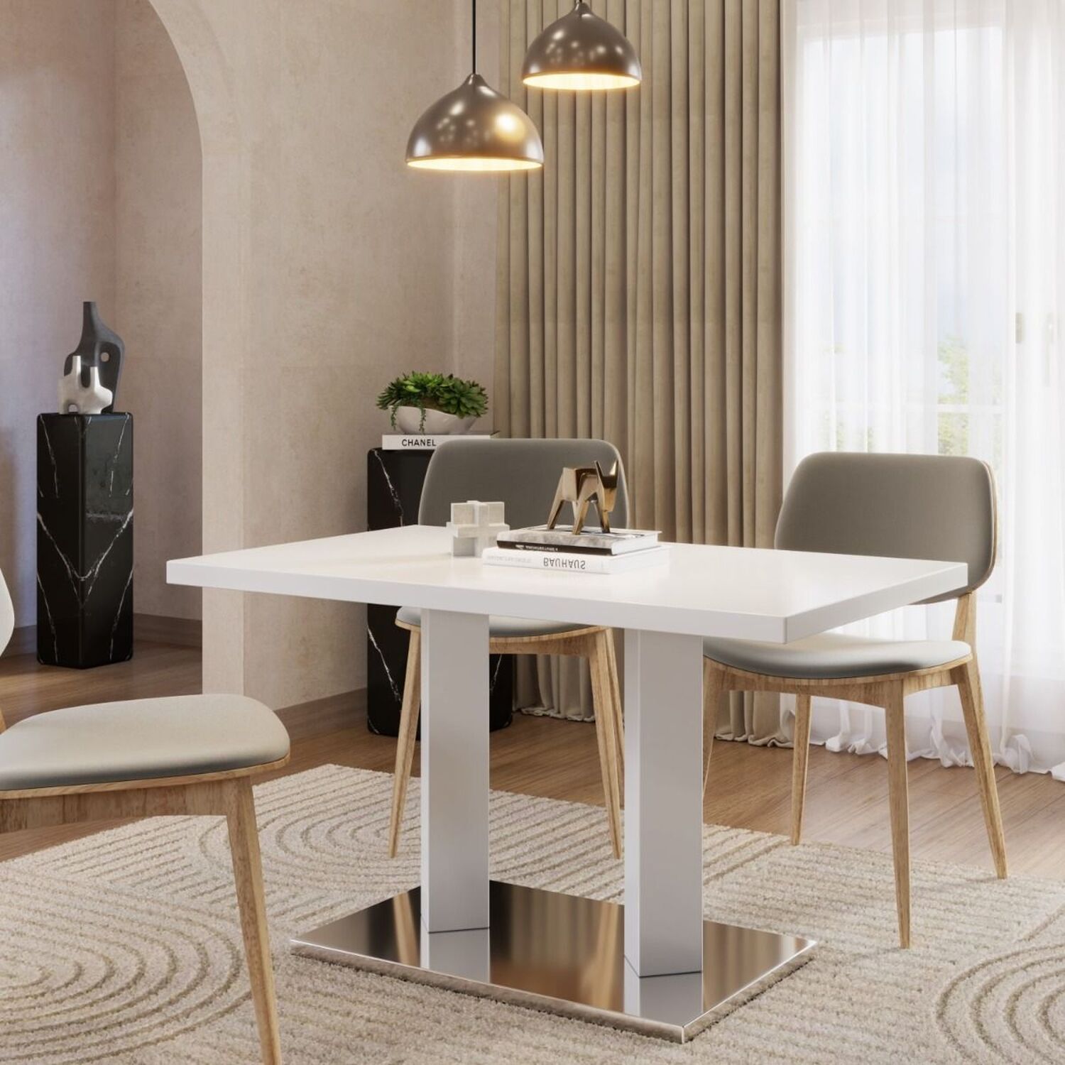Frias High Gloss Modern Dining Table - White