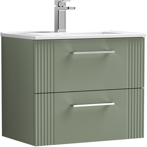 2 Drawer Wall Hung Vanity Unit with Minimalist Basin Green 600mm