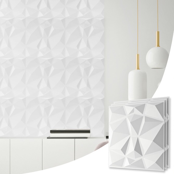 3D Wall Panels (50x50 cm) PVC Cladding Panel White Diamond Design