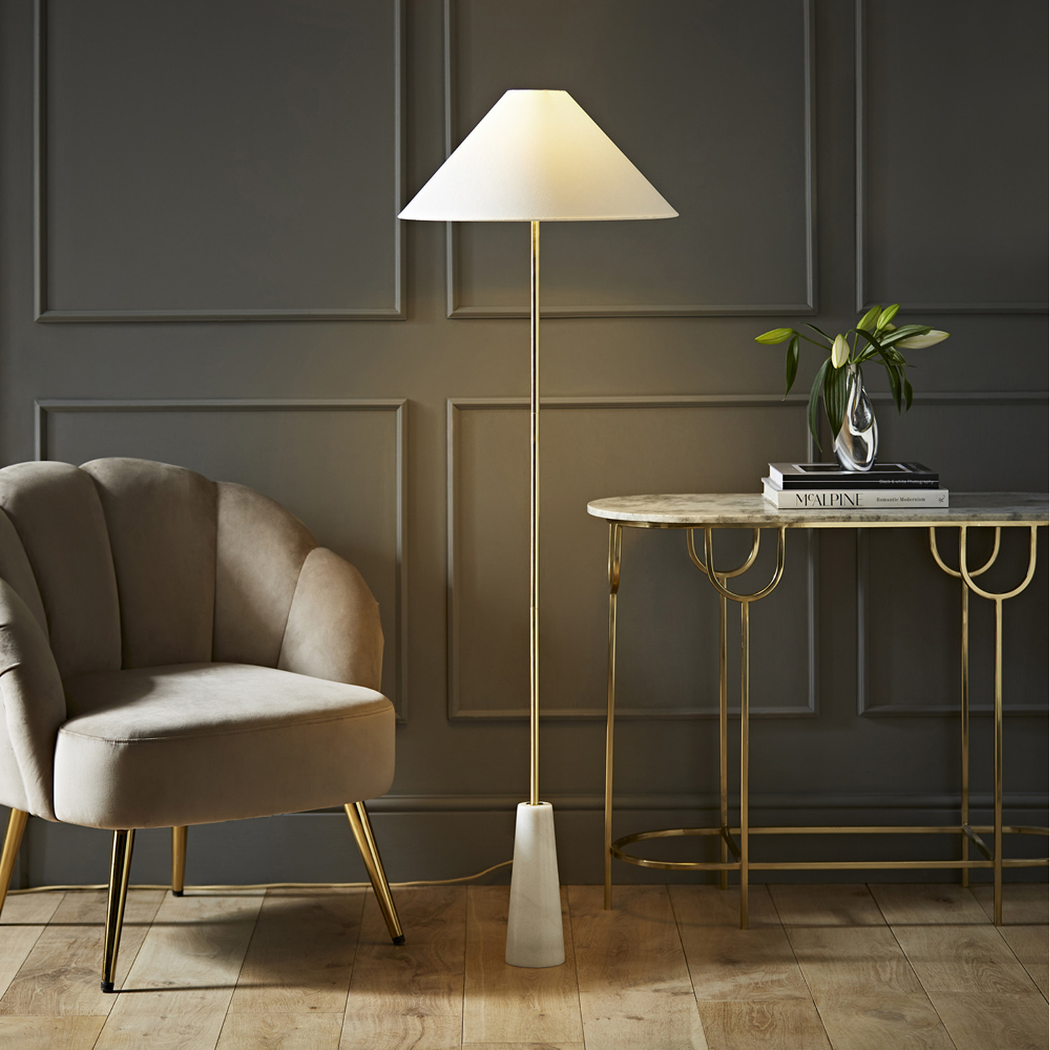 Image of Margot Marble Base Floor Lamp with&hellip;
