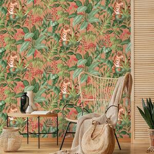 Floral Tiger Wallpaper Botanical Stylish Textured Vinyl