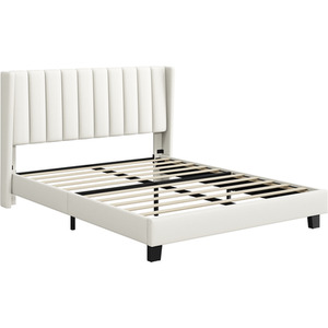 Beige / King Yaheetech Upholstered Bed Frame with Channel Tufted Headboard shot 8064975