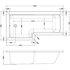 L Shape Bathtub Front Panel and Fixed Screen Brushed Brass