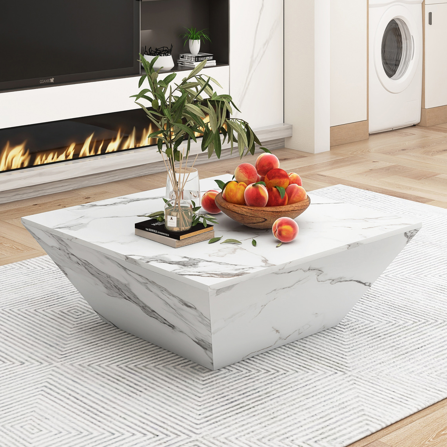 Square Marble Effect Coffee Table - White