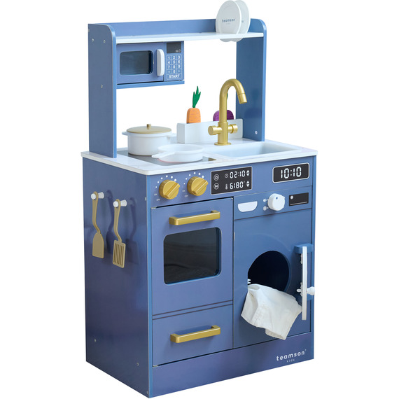 Wooden Play Kitchen Little Chef Mini Garden Washing Machine Blue