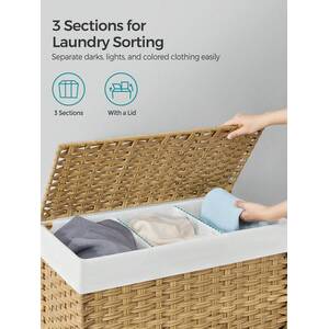SONGMICS 3-Compartment Rolling Laundry Hamper, Laundry Basket