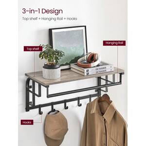 VASAGLE Wall-Mounted Coat Rack with Shelf and Hooks