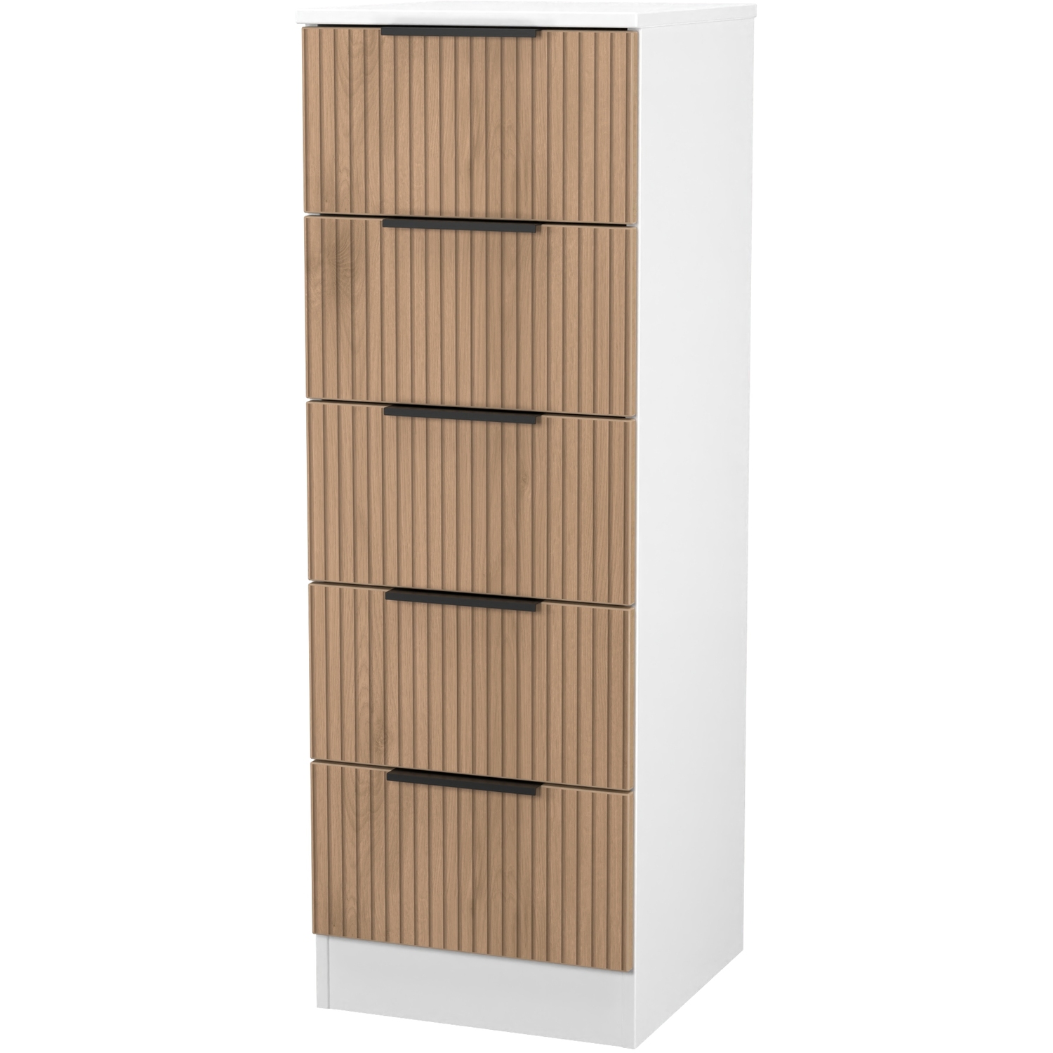 Java Ready Assembled 5 Drawer Bedside - Slatted Effect White