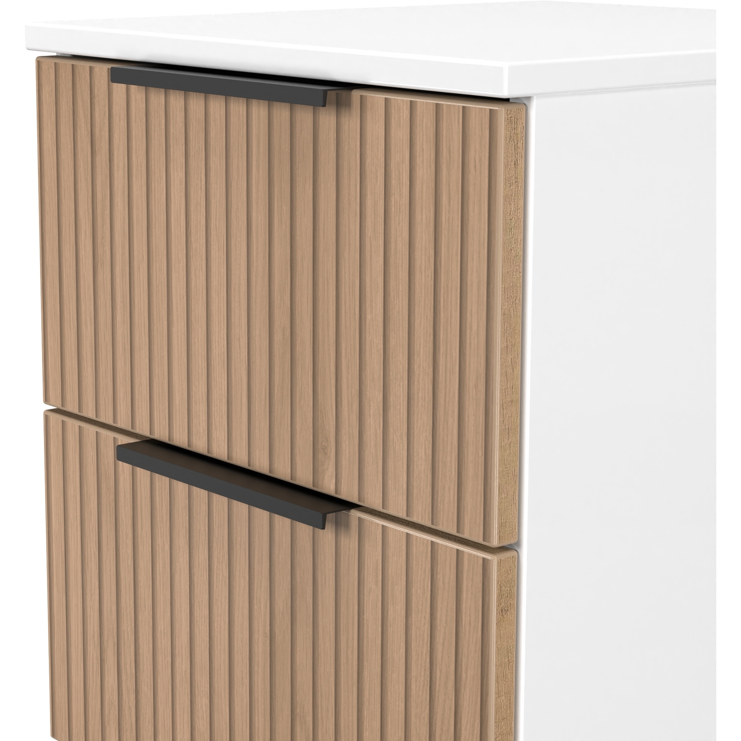 Java Ready Assembled 2 Drawer Bedside - Slatted Effect White