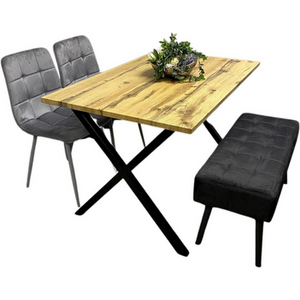 Modern Dining Table Velvet Chairs and Bench Set