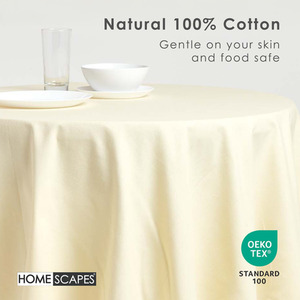 Cream Plain Cotton Round Tablecloth shot 9903215