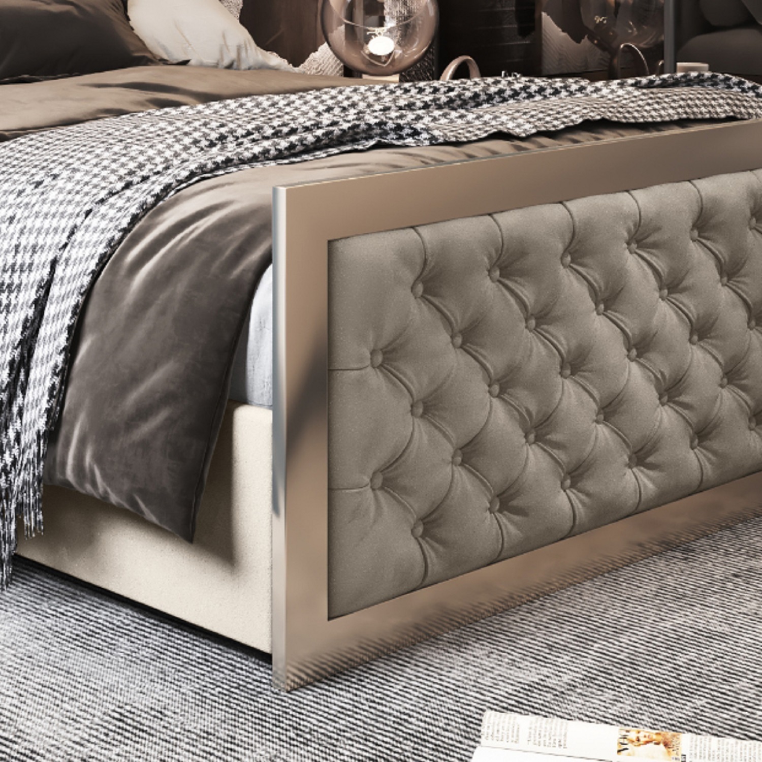 Emia Upholstered Velvet Metal Bed Frame - Cream King