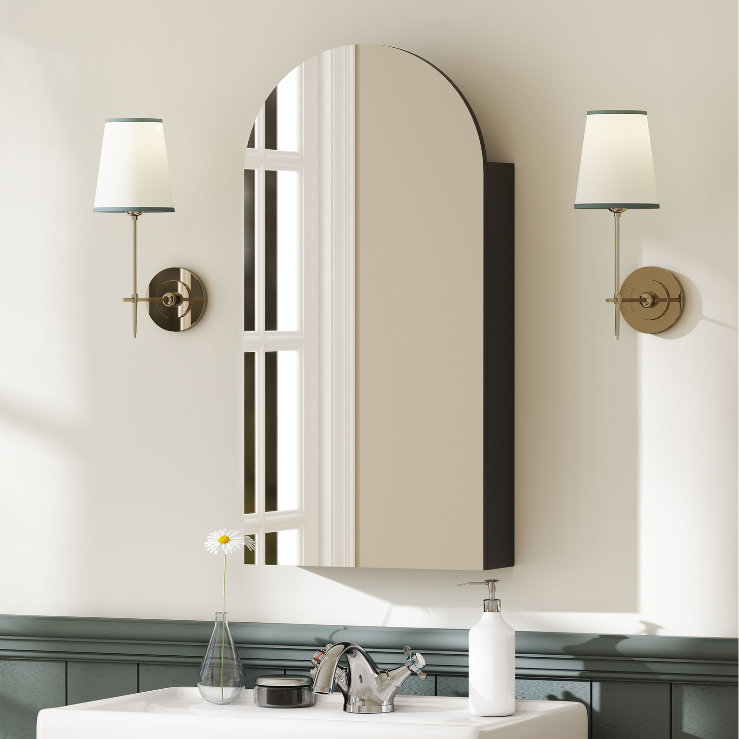Homcom Bathroom Mirror Cabinet With Adjustable Glass Shelves - Black