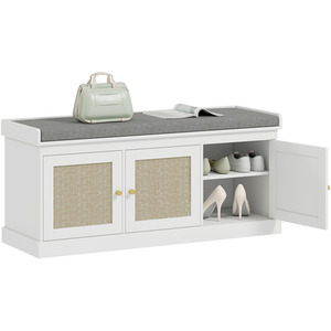 HOMCOM Shoe Storage Bench with Rattan Doors