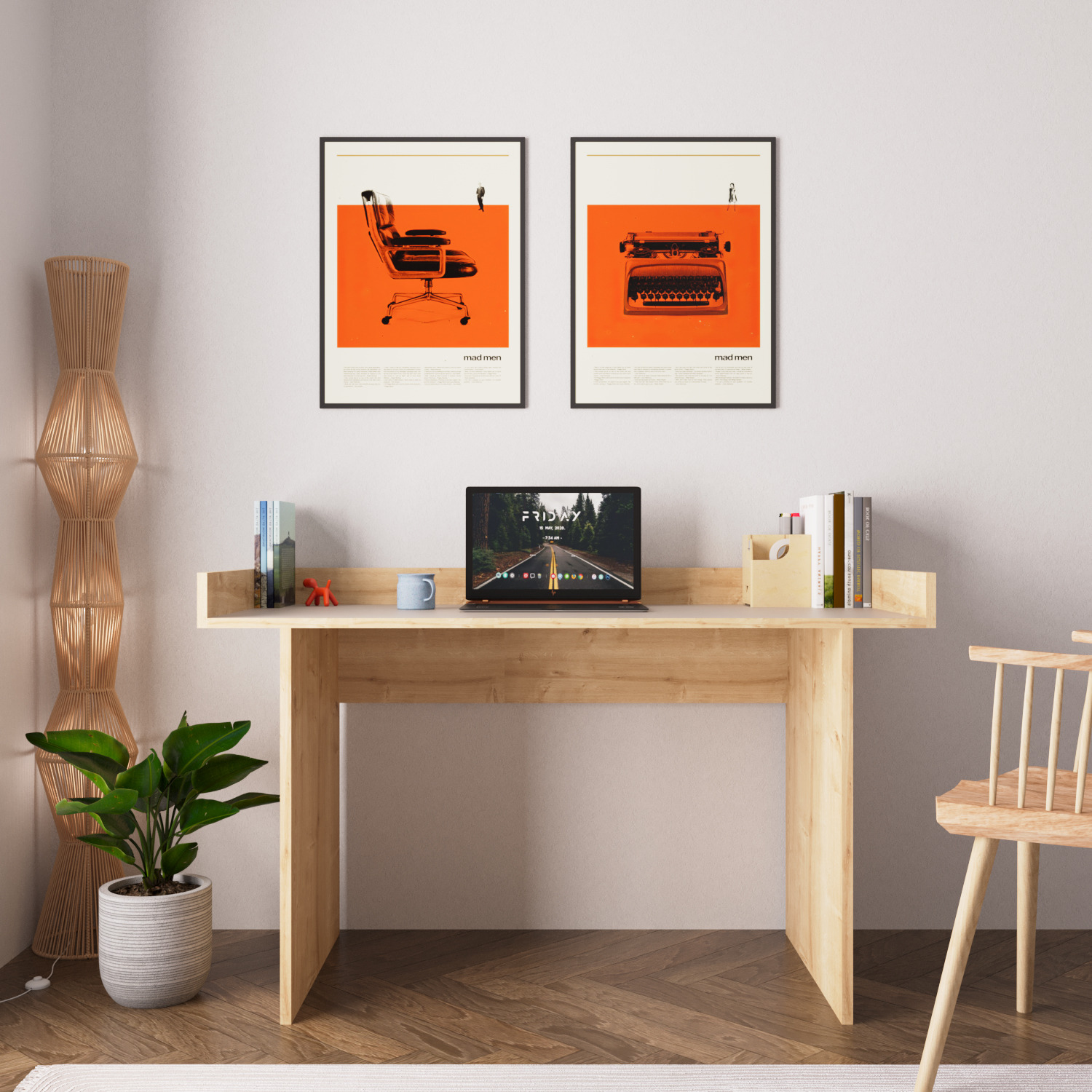 Somas Writing Desk - Warm Oak And Light Grey