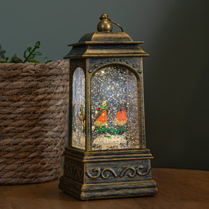 Christmas Robin Scene Glitter Water Spinner Lantern Decoration