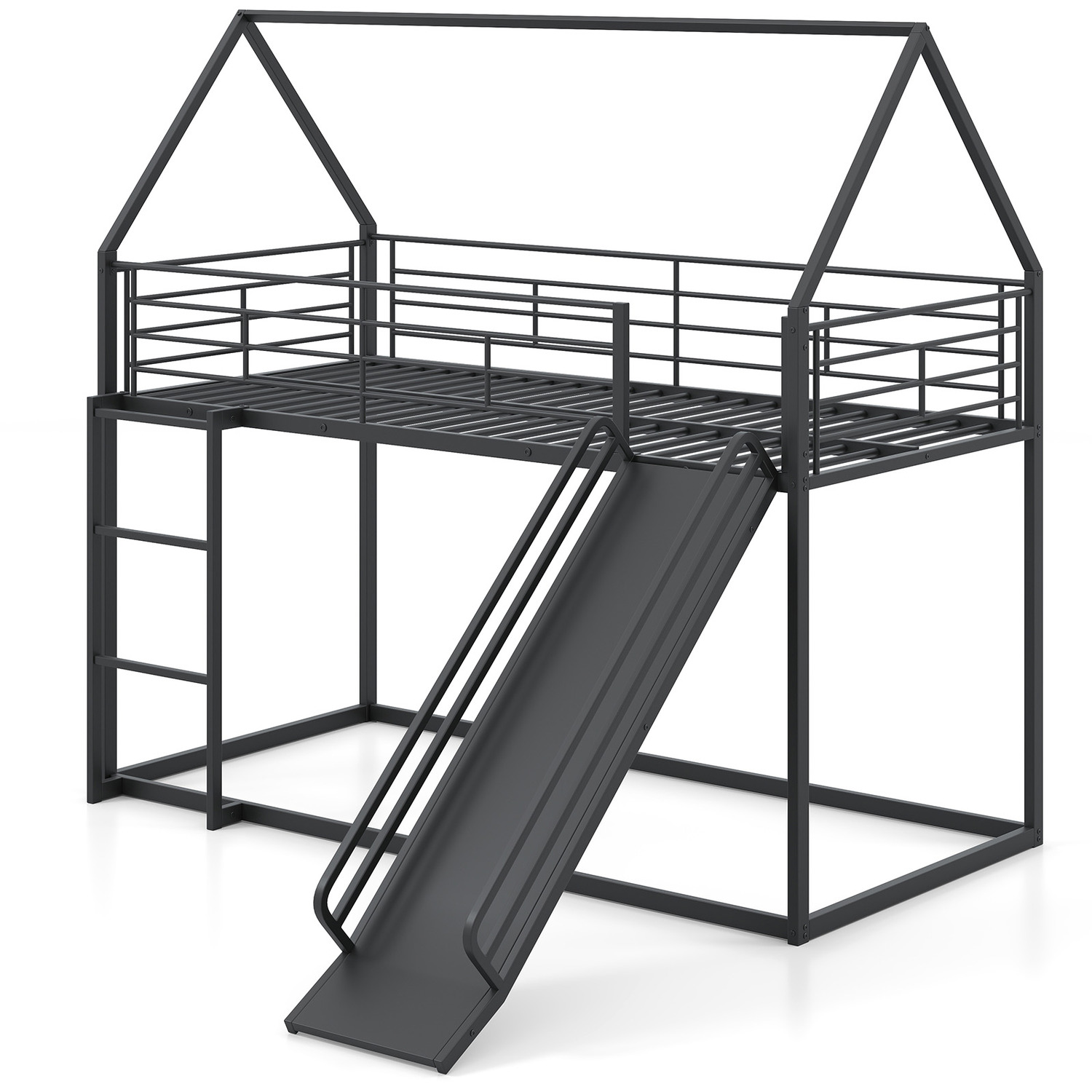 House Shaped Kids Loft Bed Frame - Black