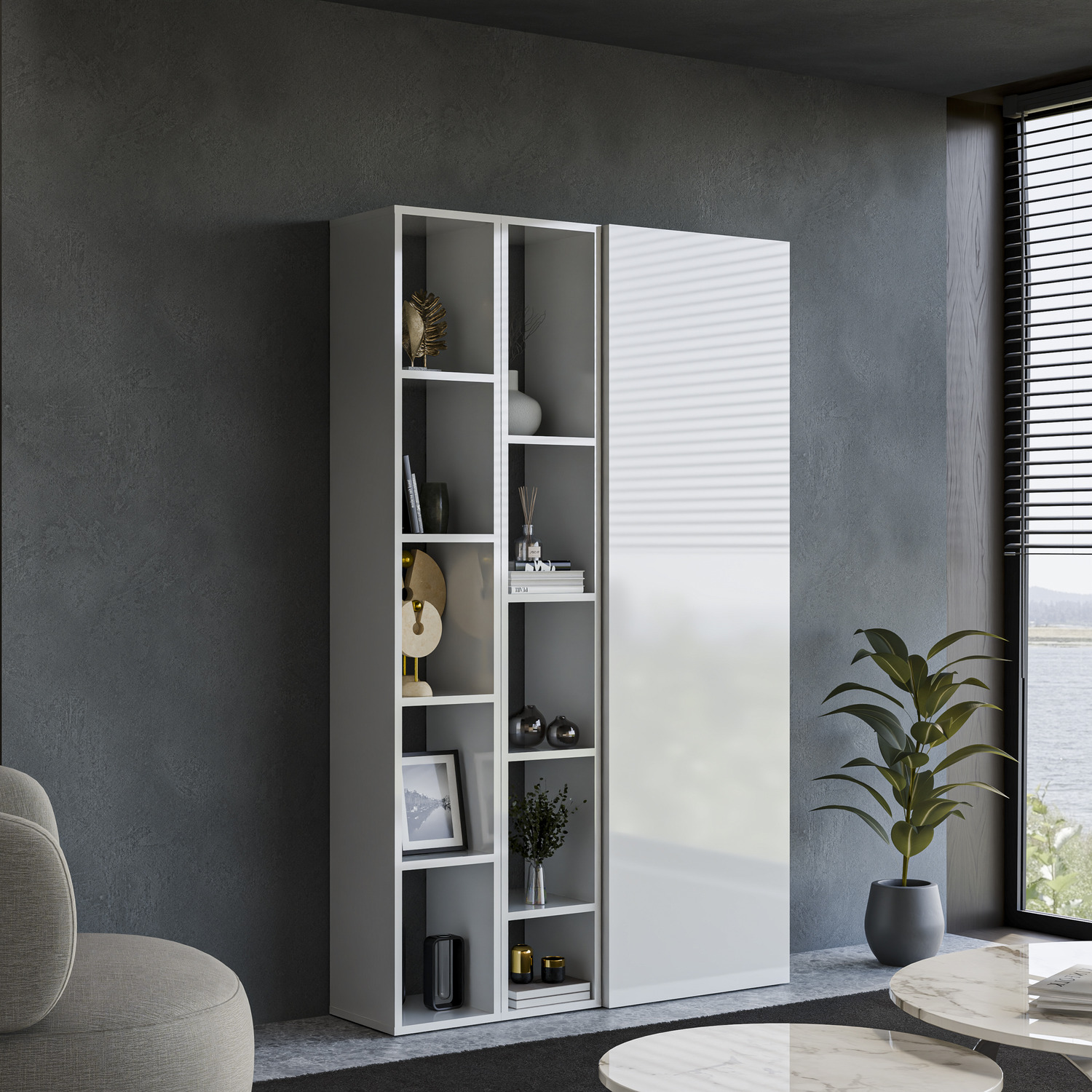 Bern Wall Mounted Cabinet And Shelves - High Gloss White