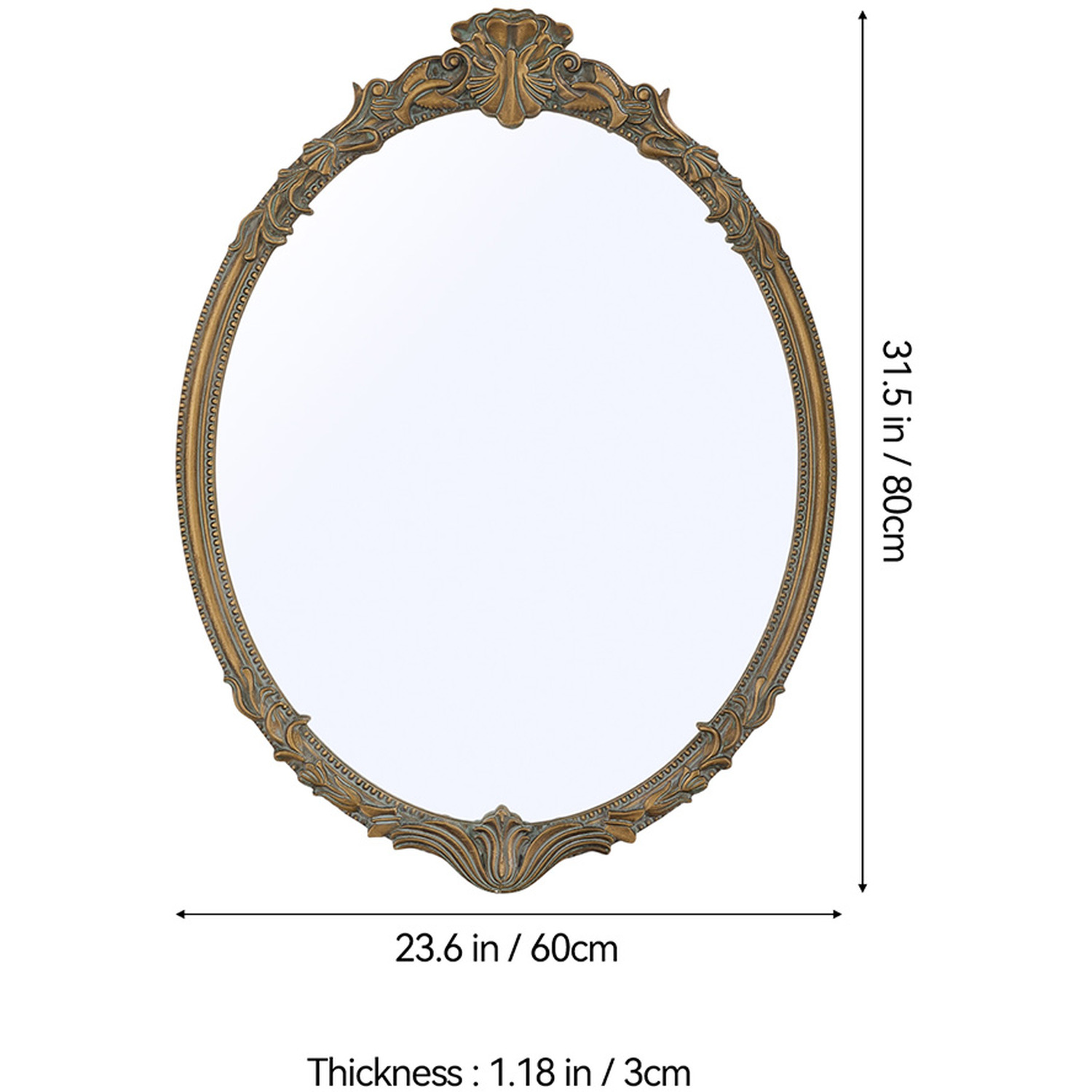 Oval Decorative Mirror With Carved Frame - Gold