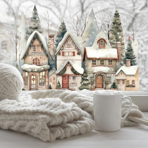 Rustic Christmas Village Window Film