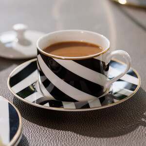 Luxe Deco Geometric Print Tea Cups  Saucers, Set of 2,200ml