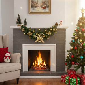 Festive Green Garland with Gold Baubles and Angels