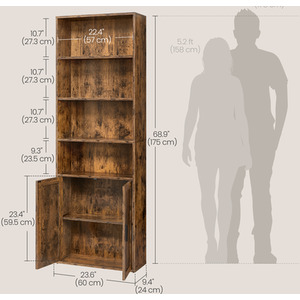 VASAGLE Bookcase,6-Tier Tall Bookshelf,Book Shelf with Doors,Shelving Unit