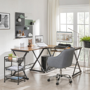Black VASAGLE Corner Desk, L-Shaped Computer Desk, for Study and Games shot 11894324