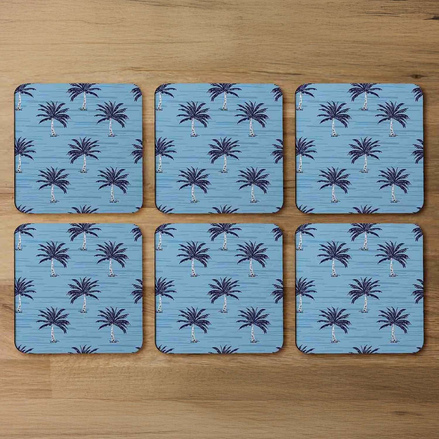 Palm Trees On Blue Coaster - Blue