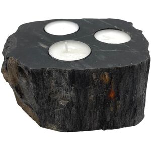 Petrified Wood Candle Holder Triple