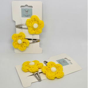 Yellow Pale Yellow knitted flower Hair Clip Pk2