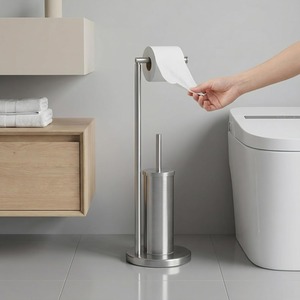 Freestanding 2-in-1 Toilet Paper Holder, Brush Set (20.5 x 67cm)