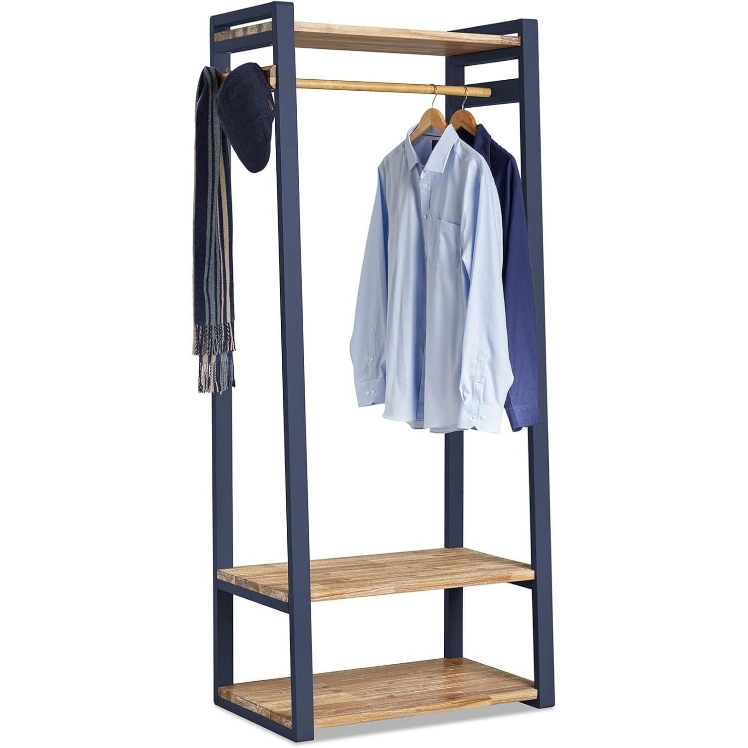 Florence Open Wardrobe With Shelves Rail And Hooks - Navy Blue