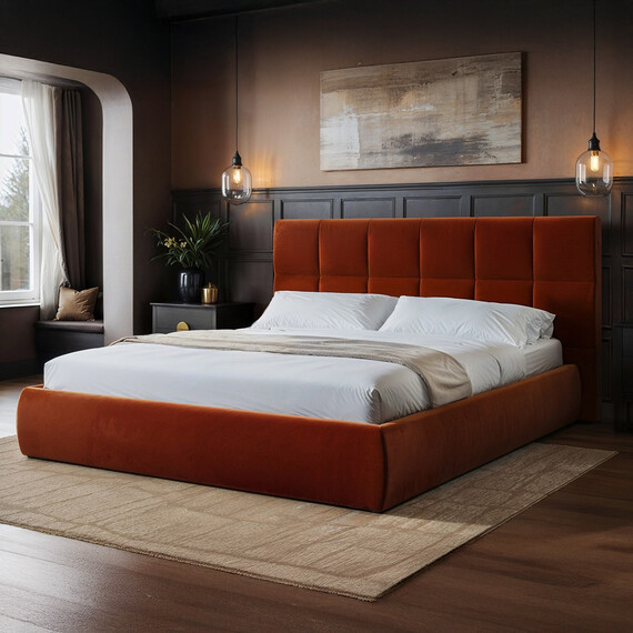 Mika Burnt Orange Velvet Ottoman Bed