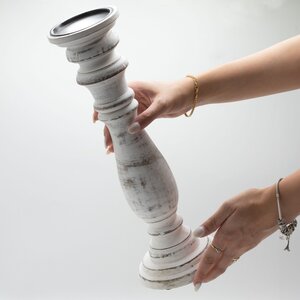 Elegant Whitewash Mango Wood Candle Stand Large Classic Durable