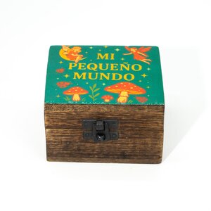 Mi Pequeo Mundo Enamelled Mango Wood Box for Keepsakes