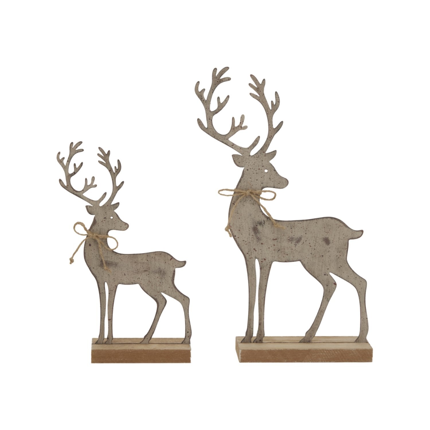 Large Rustic Metal Reindeer Sculpture On Wood Stand Seasonal Decor - Brown