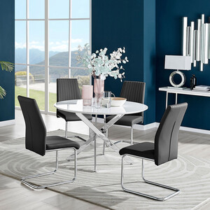 Novara White High Gloss 120cm Dining Table 4 Lorenzo Chairs